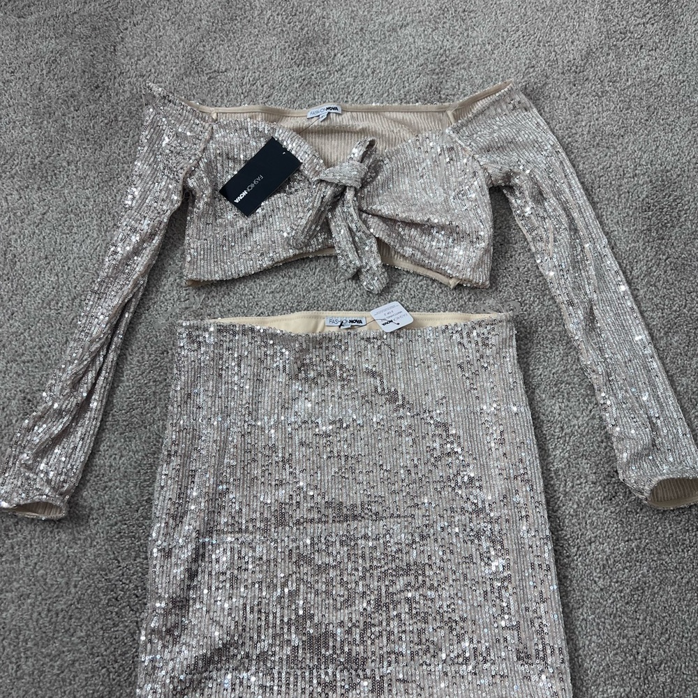 Sequin Silver Skirt Set